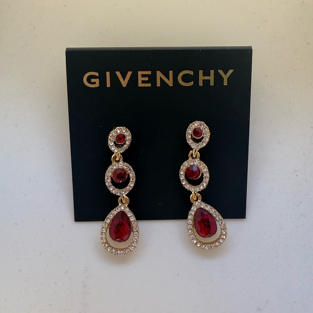 Givenchy Ruby Red and Gold Dangle Earrings